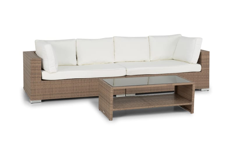 Bahamas Loungegrupp utomhus - Soffgrupp till uteplats 4-sits - Loungeset konstrotting utemöbler - Beige / Vita dynor - Trädgård & spabad - Utemiljö - Altan & terrass - Altanmöbler