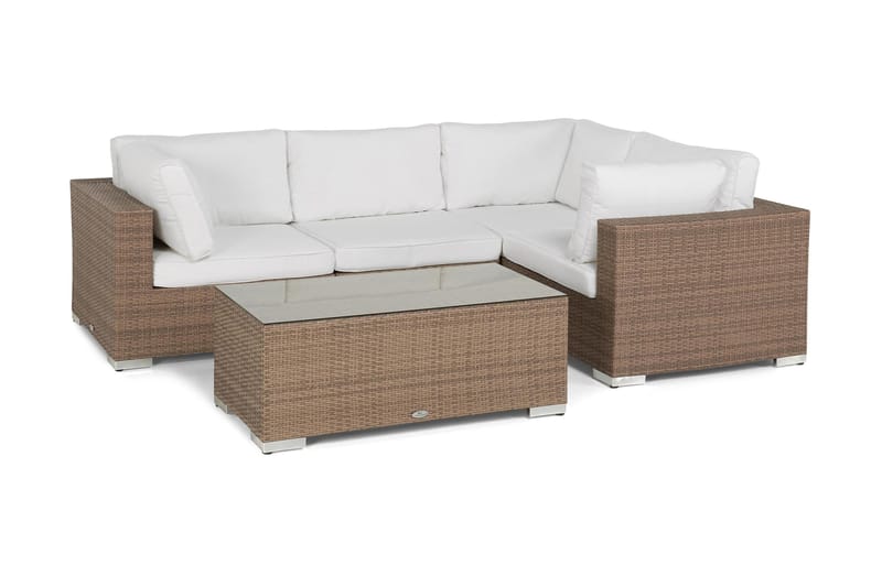 Bahamas Loungegrupp utomhus - Soffgrupp till uteplats 4-sits - Loungeset konstrotting utemöbler - Sand / Beige / Brun / Vita dynor - Trädgård & spabad - Utemiljö - Altan & terrass - Altanmöbler