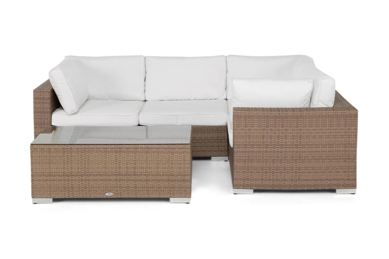 Bahamas Loungegrupp utomhus - Soffgrupp till uteplats 4-sits - Loungeset konstrotting utemöbler - Sand / Beige / Brun / Vita dynor - Trädgård & spabad - Utemiljö - Altan & terrass - Altanmöbler