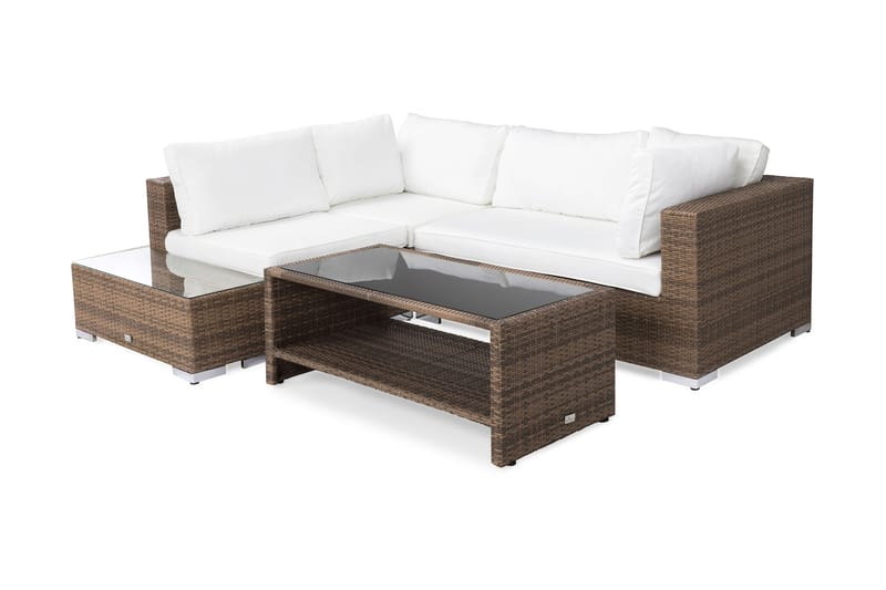 Bahamas Loungegrupp utomhus - Soffgrupp till uteplats 4-sits - Loungeset konstrotting utemöbler - Sand / Beige / Vita dynor - Trädgård & spabad - Utemiljö - Altan & terrass - Altanmöbler