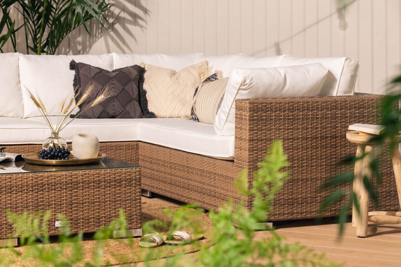 Bahamas Stor Loungegrupp Utomhus - 10-sits Loungeset i Konstrotting för Uteplats och Trädgård - Beige / Vita dynor - Trädgård & spabad - Utemiljö - Altan & terrass - Altanmöbler