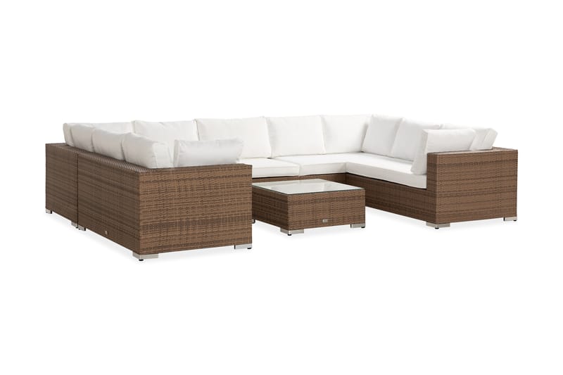 Bahamas Stor Loungegrupp Utomhus - 10-sits Loungeset i Konstrotting för Uteplats och Trädgård - Beige / Vita dynor - Trädgård & spabad - Utemiljö - Altan & terrass - Altanmöbler