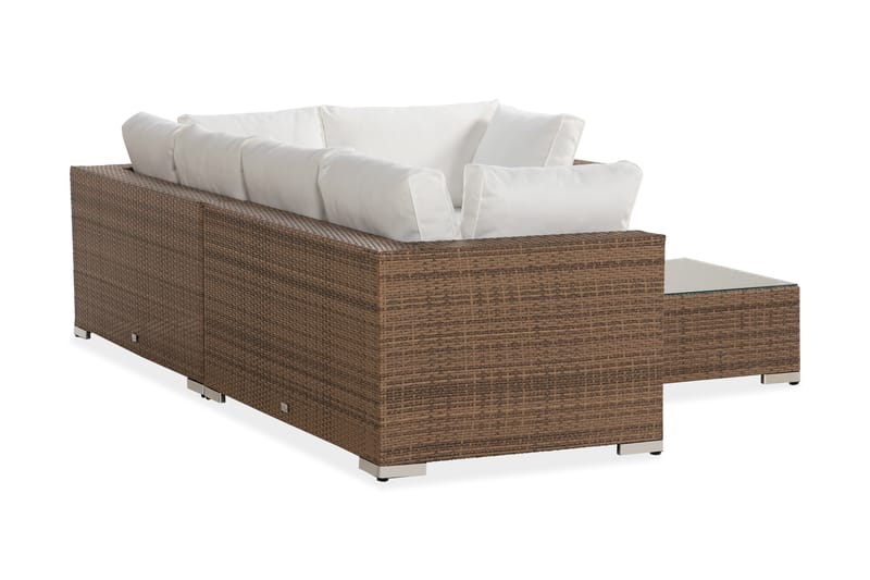 Bahamas Stor Loungegrupp Utomhus - 6-sits Konstrotting Utemöbler Loungeset för Altan och Trädgård - Beige / Vita dynor - Trädgård & spabad - Utemiljö - Altan & terrass - Altanmöbler