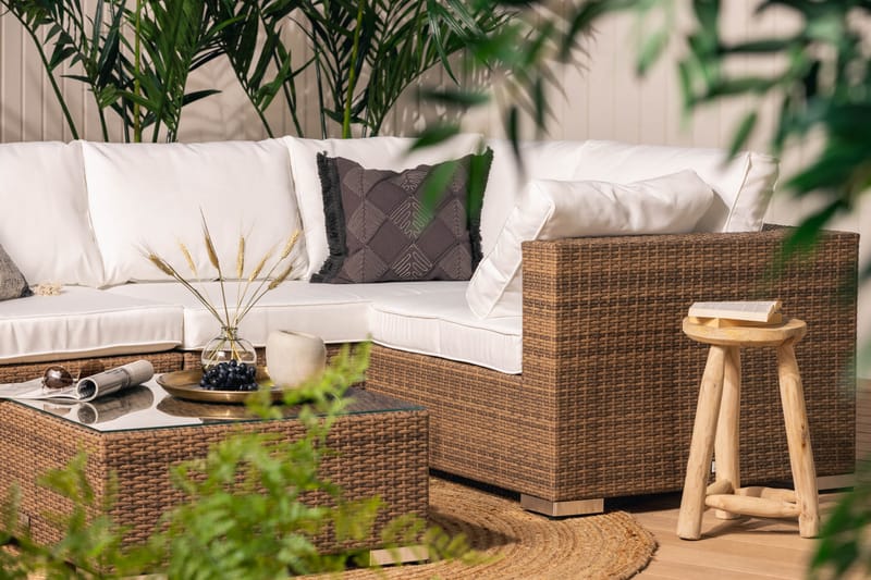 Bahamas Stor Loungegrupp Utomhus - 6-sits Konstrotting Utemöbler Loungeset för Altan och Trädgård - Beige / Vita dynor - Trädgård & spabad - Utemiljö - Altan & terrass - Altanmöbler