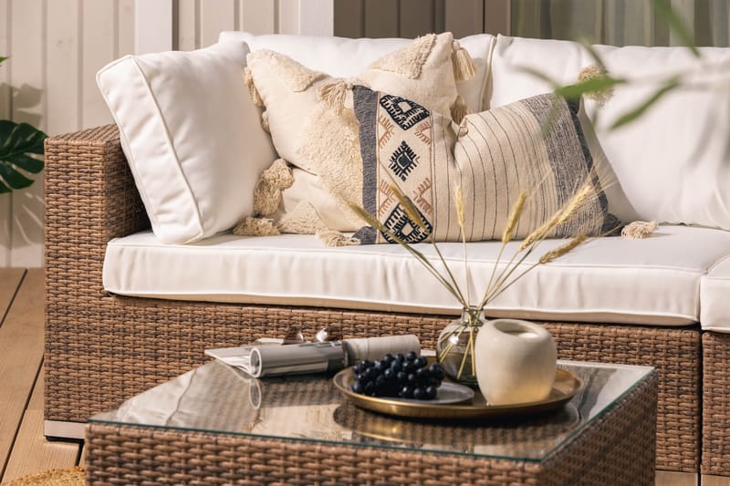 Bahamas Stor Loungegrupp Utomhus - 6-sits Konstrotting Utemöbler Loungeset för Altan och Trädgård - Beige / Vita dynor - Trädgård & spabad - Utemiljö - Altan & terrass - Altanmöbler