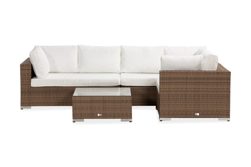 Bahamas Stor Loungegrupp Utomhus - 6-sits Konstrotting Utemöbler Loungeset för Altan och Trädgård - Beige / Vita dynor - Trädgård & spabad - Utemiljö - Altan & terrass - Altanmöbler