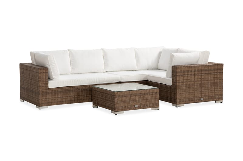 Bahamas Stor Loungegrupp Utomhus - 6-sits Konstrotting Utemöbler Loungeset för Altan och Trädgård - Beige / Vita dynor - Trädgård & spabad - Utemiljö - Altan & terrass - Altanmöbler