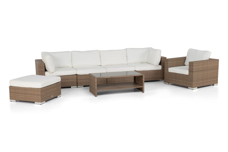 Bahamas Stor Loungegrupp Utomhus - 6-sits Konstrotting Utemöbler Loungeset för Uteplats och Altan - Beige / Vita dynor - Trädgård & spabad - Utemiljö - Altan & terrass - Altanmöbler