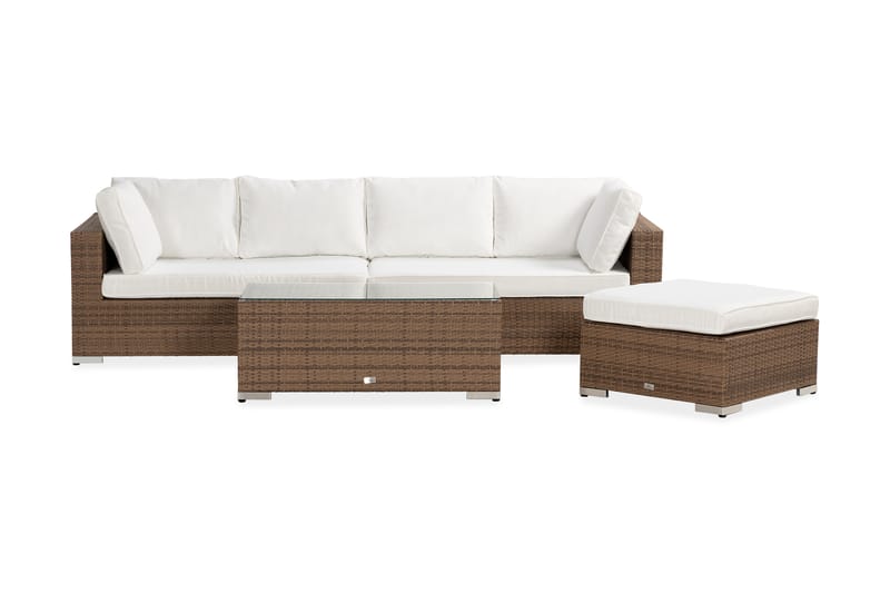 Bahamas Stor Loungegrupp Utomhus - 6-sits Konstrotting Utemöbler Loungeset för Uteplats och Trädgård - Beige / Vita dynor / Plast - Trädgård & spabad - Utemiljö - Altan & terrass - Altanmöbler