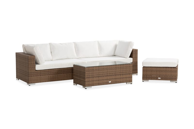 Bahamas Stor Loungegrupp Utomhus - 6-sits Konstrotting Utemöbler Loungeset för Uteplats och Trädgård - Beige / Vita dynor / Plast - Trädgård & spabad - Utemiljö - Altan & terrass - Altanmöbler