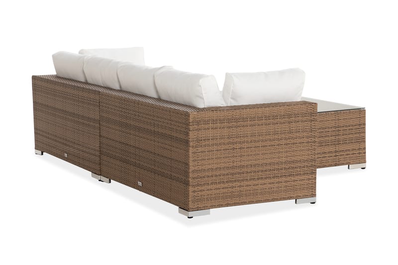 Bahamas Stor Loungegrupp Utomhus - 6-sits Konstrotting Utemöbler Loungeset för Uteplats och Trädgård - Beige / Vita dynor / Plast - Trädgård & spabad - Utemiljö - Altan & terrass - Altanmöbler