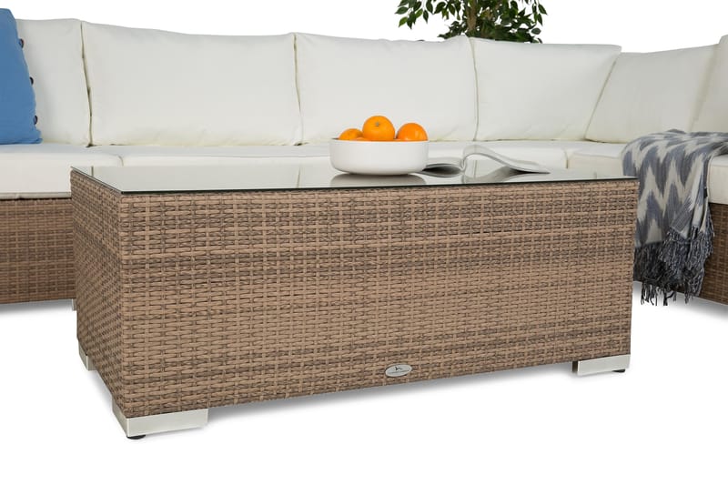 Bahamas Stor Loungegrupp Utomhus - 6-sits Konstrotting Utemöbler Loungeset för Uteplats och Uterum - Beige / Vita dynor - Trädgård & spabad - Utemiljö - Altan & terrass - Altanmöbler