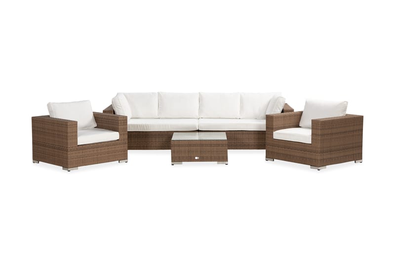 Bahamas Stor Loungegrupp Utomhus - 7-sits Konstrotting Utemöbler Loungeset för Uteplats och Trädgård - Beige / Vita dynor - Trädgård & spabad - Utemiljö - Altan & terrass - Altanmöbler