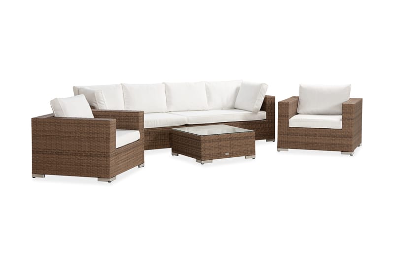 Bahamas Stor Loungegrupp Utomhus - 7-sits Konstrotting Utemöbler Loungeset för Uteplats och Trädgård - Beige / Vita dynor - Trädgård & spabad - Utemiljö - Altan & terrass - Altanmöbler