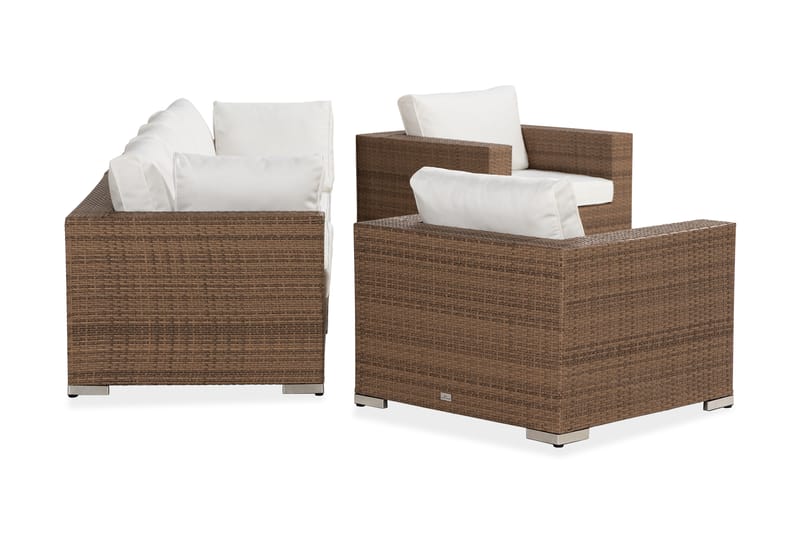 Bahamas Stor Loungegrupp Utomhus - 7-sits Konstrotting Utemöbler Loungeset för Uteplats och Trädgård - Beige / Vita dynor - Trädgård & spabad - Utemiljö - Altan & terrass - Altanmöbler