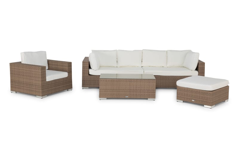 Bahamas Stor loungegrupp utomhus - Soffgrupp för uteplats 6-sits - Loungeset i konstrotting utemöbler - Beige / Vita dynor - Trädgård & spabad - Utemiljö - Altan & terrass - Altanmöbler