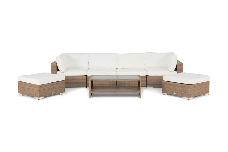 Bahamas Stor loungegrupp utomhus - Soffgrupp för uteplats 6-sits - Loungeset konstrotting utemöbler - Beige / Vita dynor - Trädgård & spabad - Utemiljö - Altan & terrass - Altanmöbler