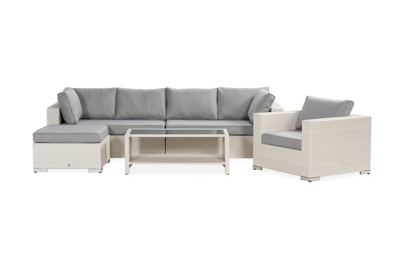 Bahamas Stor loungegrupp utomhus - Soffgrupp till uteplats 6-sits - Loungeset konstrotting utemöbler - Beige / Gråa dynor - Trädgård & spabad - Utemiljö - Altan & terrass - Altanmöbler