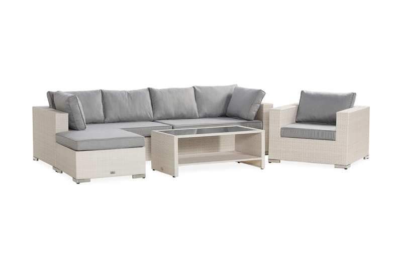 Bahamas Stor loungegrupp utomhus - Soffgrupp till uteplats 6-sits - Loungeset konstrotting utemöbler - Beige / Gråa dynor - Trädgård & spabad - Utemiljö - Altan & terrass - Altanmöbler