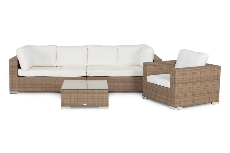 Bahamas Stor loungegrupp utomhus - Soffgrupp till uteplats 6-sits - Loungeset konstrotting utemöbler - Sand / Beige / Vita dynor - Trädgård & spabad - Utemiljö - Altan & terrass - Altanmöbler