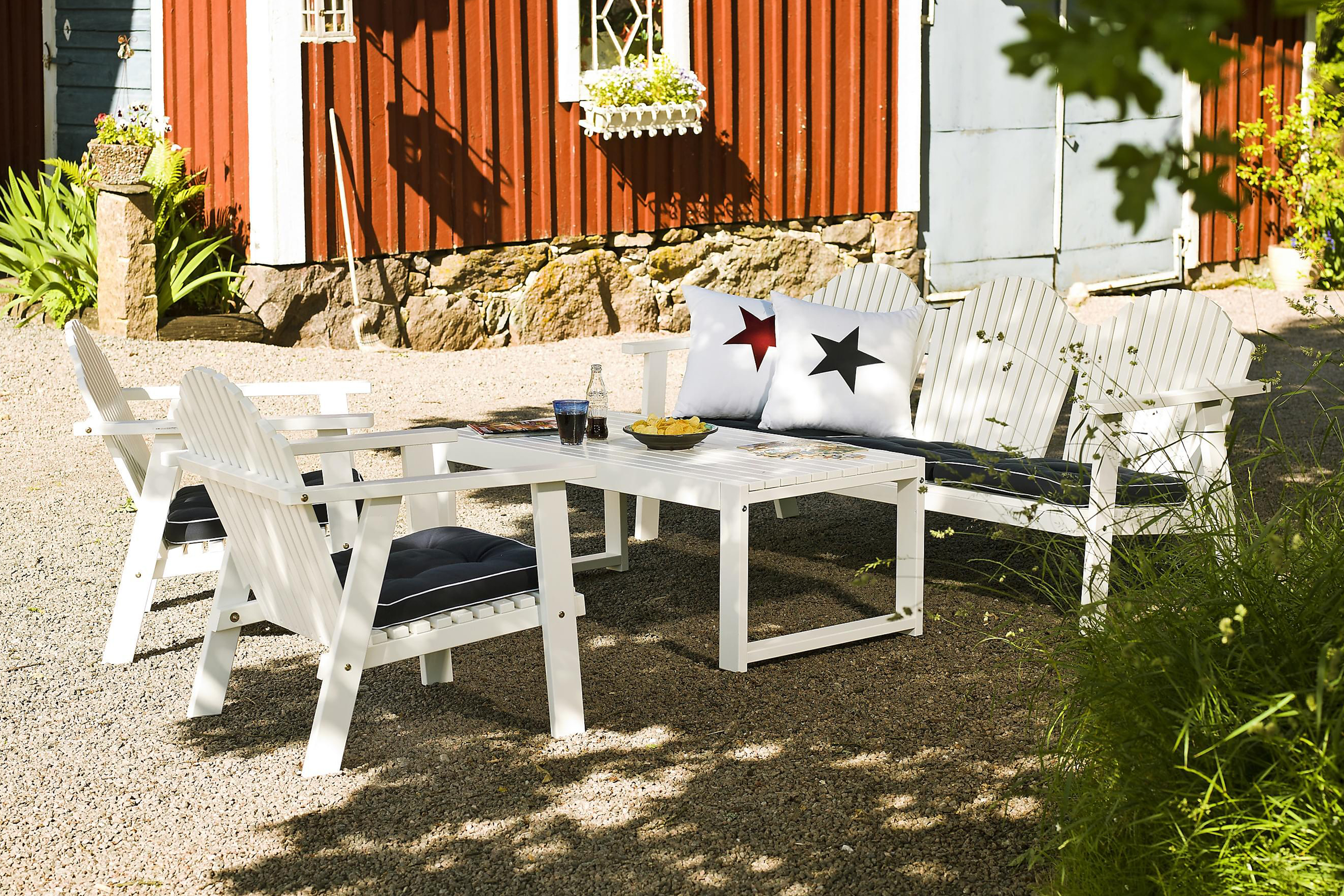 Hillerstorp Gotland Soffgrupp Bord+Bullerö Soffa+2 Fåtöljer - Vit Loungegrupp & Loungeset Trä