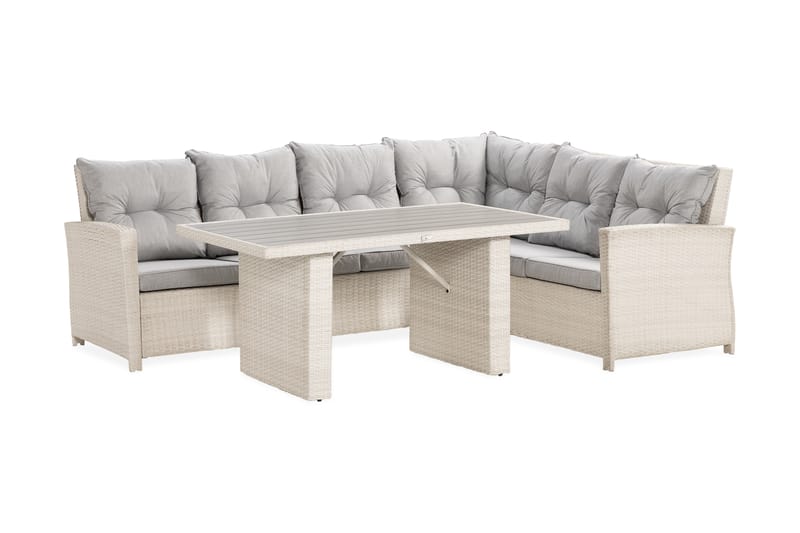 James Loungegrupp L-soffa utomhus - Loungeset 5-sits utemöbler - Soffgrupp till uteplats Höger - Vit / Gråa dynor - Trädgård & spabad - Utemiljö - Altan & terrass - Altanmöbler