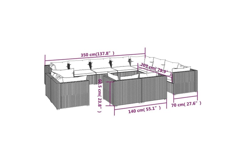 Loungegrupp för trädgården m. dynor 12 delar brun konstrotti - Brun/Vit - Altanmöbler - Soffgrupp utomhus - Loungegrupp & Loungeset