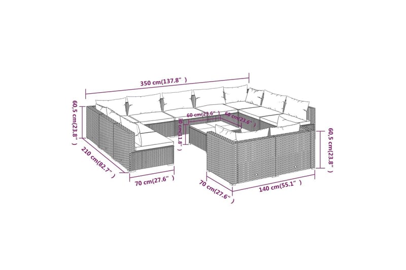 Loungegrupp för trädgården med dynor 12 delar brun konstrott - Brun/Vit - Altanmöbler - Soffgrupp utomhus - Loungegrupp & Loungeset