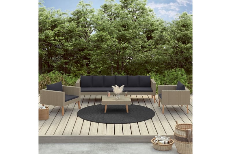 Loungegrupp för trädgården med dynor 4 delar konstrotting be - Beige - Altanmöbler - Soffgrupp utomhus - Loungegrupp & Loungeset