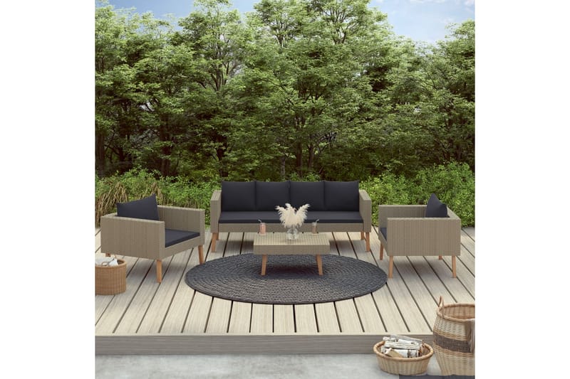 Loungegrupp för trädgården med dynor 4 delar konstrotting be - Beige - Altanmöbler - Soffgrupp utomhus - Loungegrupp & Loungeset