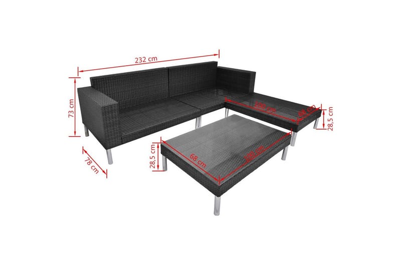 Loungegrupp för trädgården med dynor 4 delar konstrotting sv - Svart - Altanmöbler - Soffgrupp utomhus - Loungegrupp & Loungeset