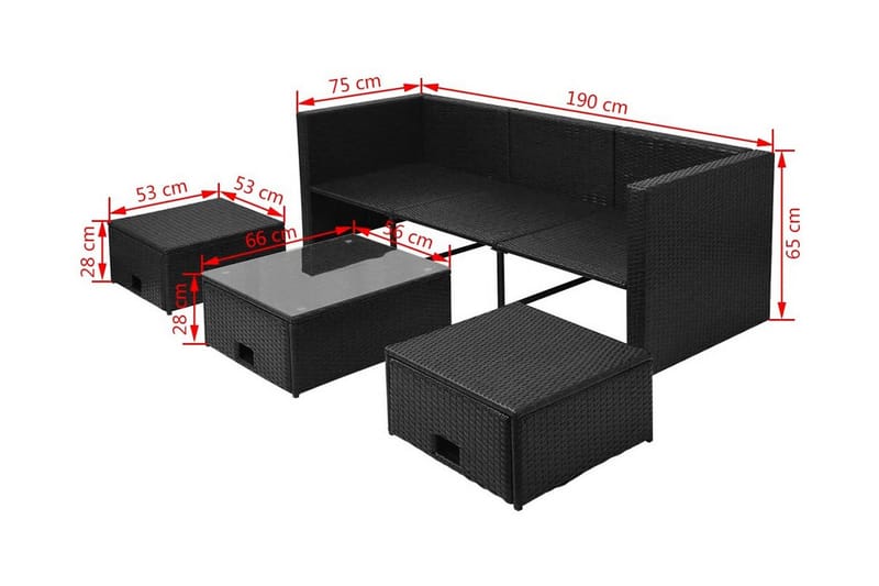 Loungegrupp för trädgården med dynor 4 delar konstrotting sv - Svart - Utemöbler - Loungemöbler - Loungegrupp & Loungeset