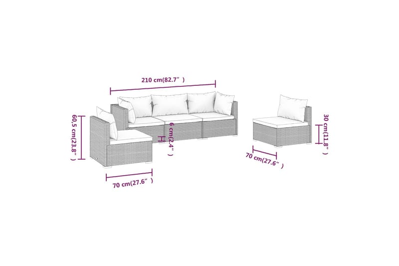 Loungegrupp för trädgården med dynor 5 delar konstrotting br - Brun/Grön - Altanmöbler - Soffgrupp utomhus - Loungegrupp & Loungeset