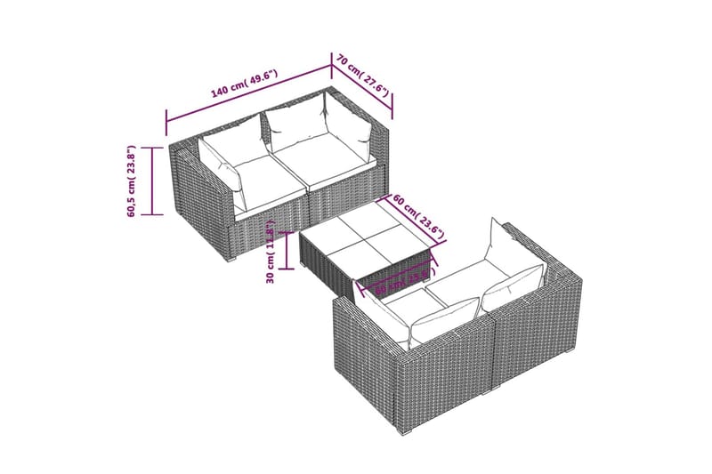 Loungegrupp för trädgården med dynor 5 delar konstrotting br - Brun/Grön - Altanmöbler - Soffgrupp utomhus - Loungegrupp & Loungeset