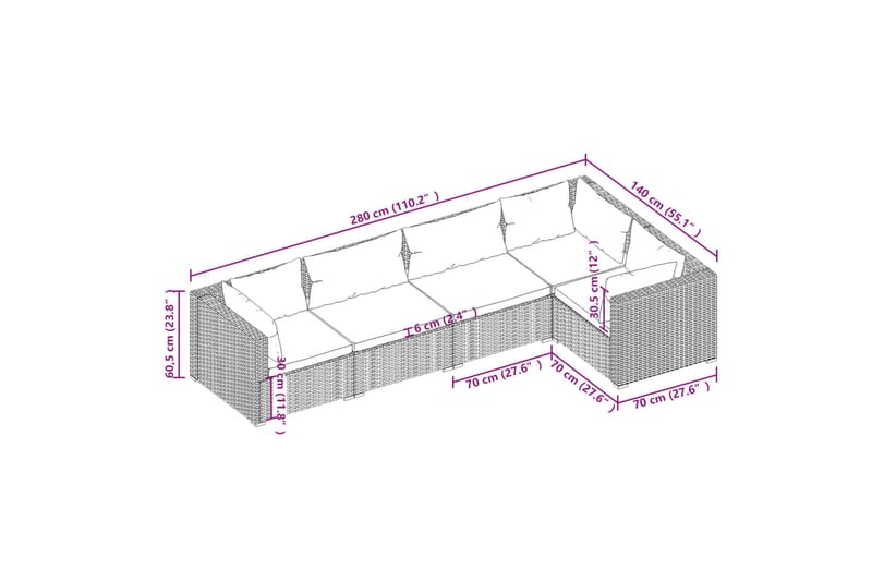 Loungegrupp för trädgården med dynor 5 delar konstrotting br - Brun/Vit - Altanmöbler - Soffgrupp utomhus - Loungegrupp & Loungeset