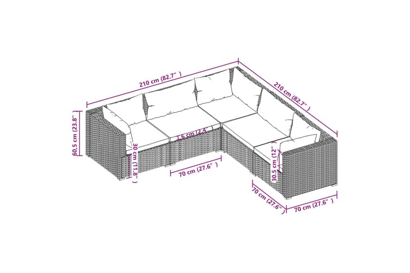 Loungegrupp för trädgården med dynor 5 delar konstrotting sv - Svart - Altanmöbler - Soffgrupp utomhus - Loungegrupp & Loungeset