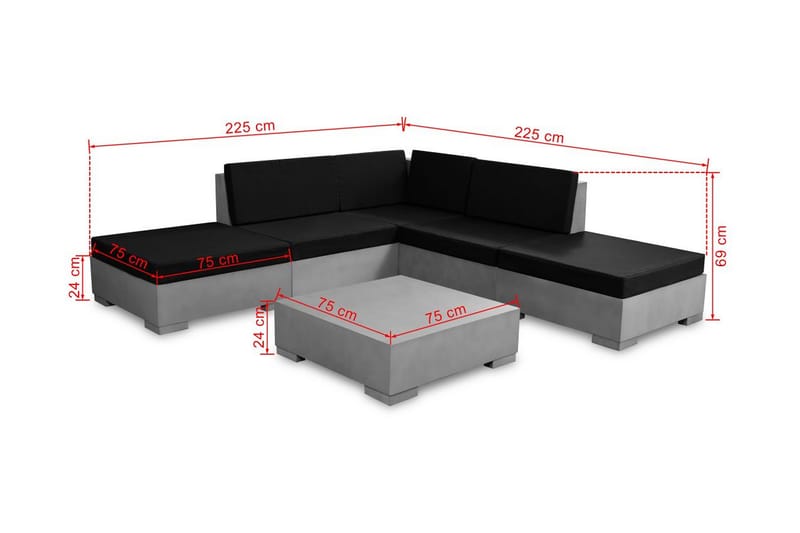 Loungegrupp för trädgården med dynor 6 delar betong grå - Grå - Altanmöbler - Soffgrupp utomhus - Loungegrupp & Loungeset