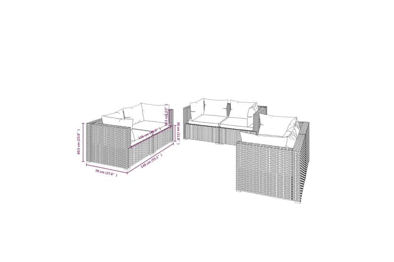 Loungegrupp för trädgården med dynor 6 delar konstrotting gr - Grå/Blå - Altanmöbler - Soffgrupp utomhus - Loungegrupp & Loungeset