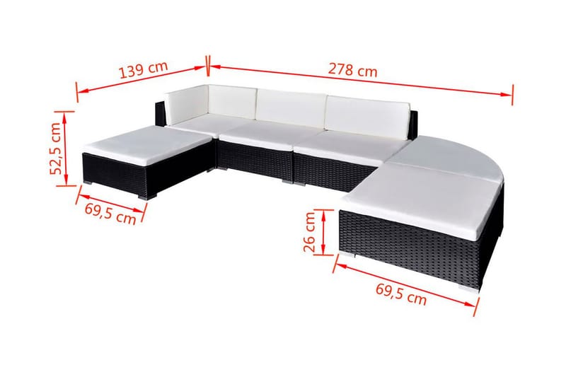 Loungegrupp för trädgården med dynor 6 delar konstrotting sv - Svart - Altanmöbler - Soffgrupp utomhus - Loungegrupp & Loungeset