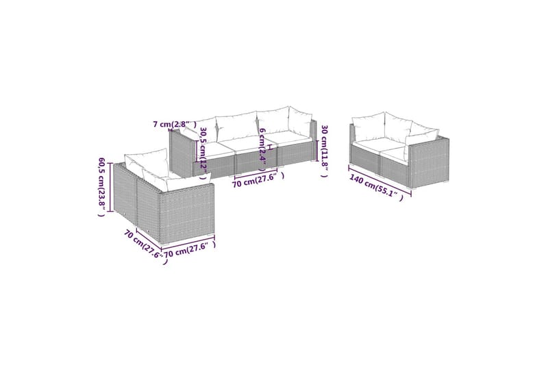 Loungegrupp för trädgården med dynor 7 delar konstrotting br - Brun/Grön - Altanmöbler - Soffgrupp utomhus - Loungegrupp & Loungeset