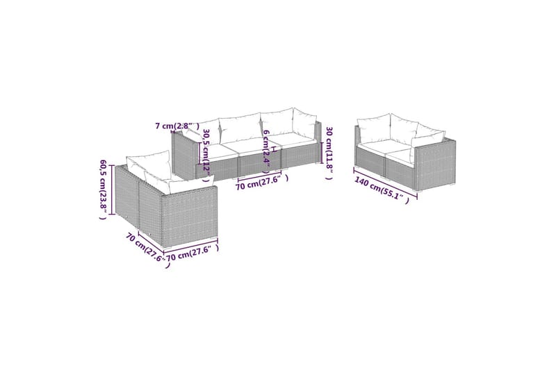 Loungegrupp för trädgården med dynor 7 delar konstrotting br - Brun/Röd - Altanmöbler - Soffgrupp utomhus - Loungegrupp & Loungeset