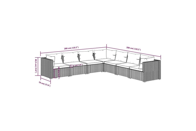 Loungegrupp för trädgården med dynor 7 delar konstrotting br - Brun/Vit - Altanmöbler - Soffgrupp utomhus - Loungegrupp & Loungeset