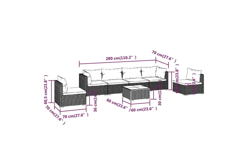 Loungegrupp för trädgården med dynor 7 delar konstrotting gr - Grå - Altanmöbler - Soffgrupp utomhus - Loungegrupp & Loungeset