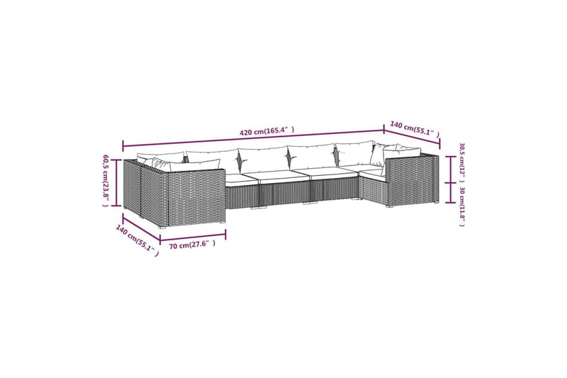 Loungegrupp för trädgården med dynor 7 delar konstrotting sv - Svart - Altanmöbler - Soffgrupp utomhus - Loungegrupp & Loungeset