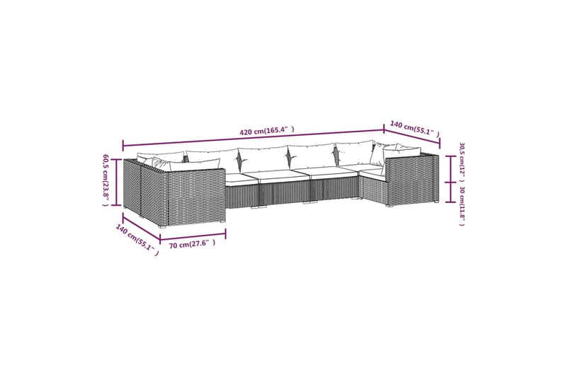 Loungegrupp för trädgården med dynor 7 delar konstrotting sv - Svart/Vit - Altanmöbler - Soffgrupp utomhus - Loungegrupp & Loungeset