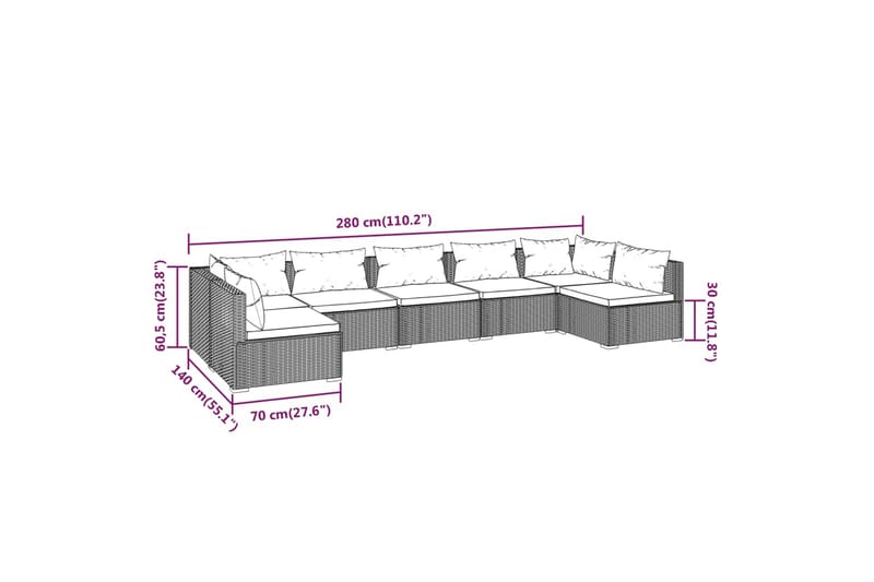 Loungegrupp för trädgården med dynor 7 delar konstrotting sv - Svart/Vit - Altanmöbler - Soffgrupp utomhus - Loungegrupp & Loungeset