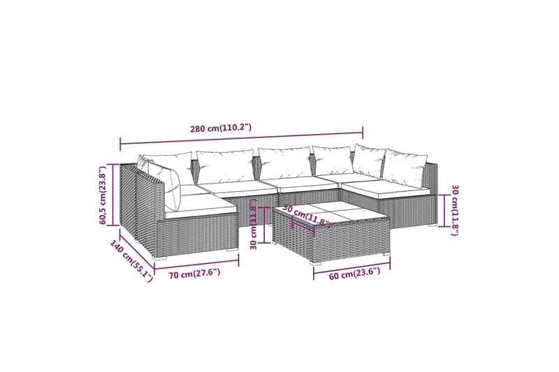 Loungegrupp för trädgården med dynor 7 delar konstrotting sv - Svart/Vit - Altanmöbler - Soffgrupp utomhus - Loungegrupp & Loungeset