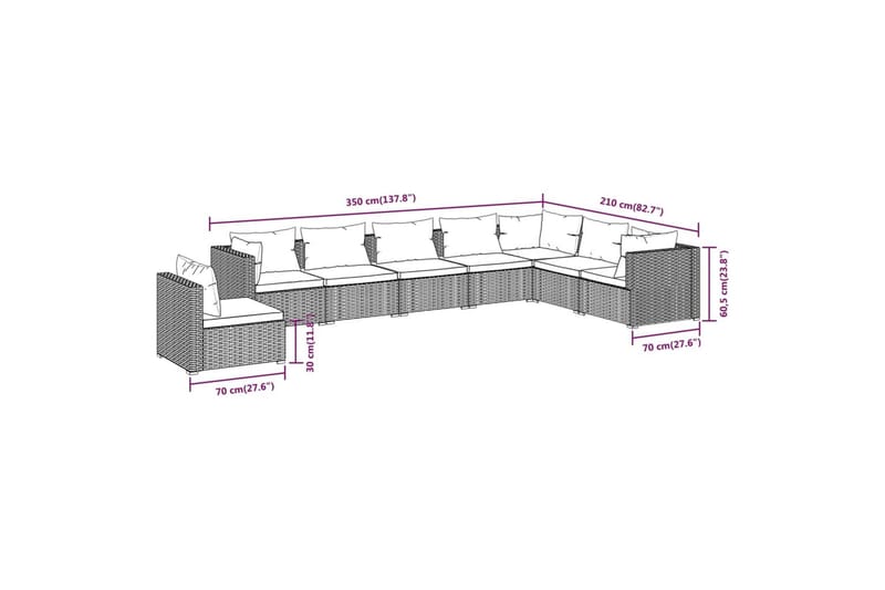 Loungegrupp för trädgården med dynor 8 delar konstrotting gr - Grå - Altanmöbler - Soffgrupp utomhus - Loungegrupp & Loungeset