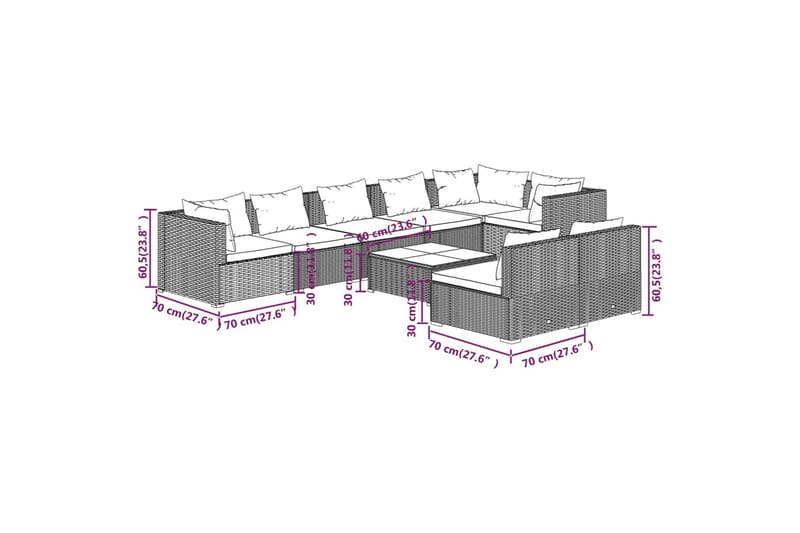 Loungegrupp för trädgården med dynor 9 delar konstrotting br - Brun/Grön - Altanmöbler - Soffgrupp utomhus - Loungegrupp & Loungeset