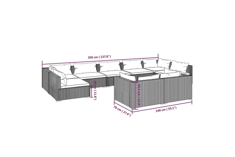 Loungegrupp för trädgården med dynor 9 delar konstrotting br - Brun/Röd - Altanmöbler - Soffgrupp utomhus - Loungegrupp & Loungeset